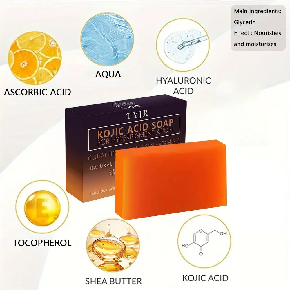 Pure Kojic Acid Skin Brightening Soap,100g Soap Bar for Deep Facial & Body Skin Cleaning with A Foaming Net, Face and Body Bar for Skin Moisturizing, Improve Uneven Skin Tone, Gently Healing Acnes