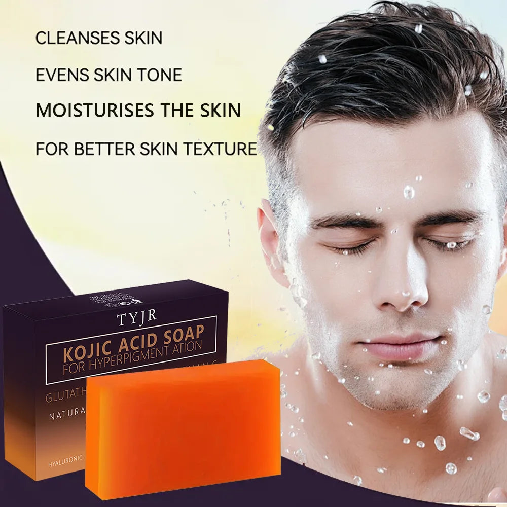 Pure Kojic Acid Skin Brightening Soap,100g Soap Bar for Deep Facial & Body Skin Cleaning with A Foaming Net, Face and Body Bar for Skin Moisturizing, Improve Uneven Skin Tone, Gently Healing Acnes