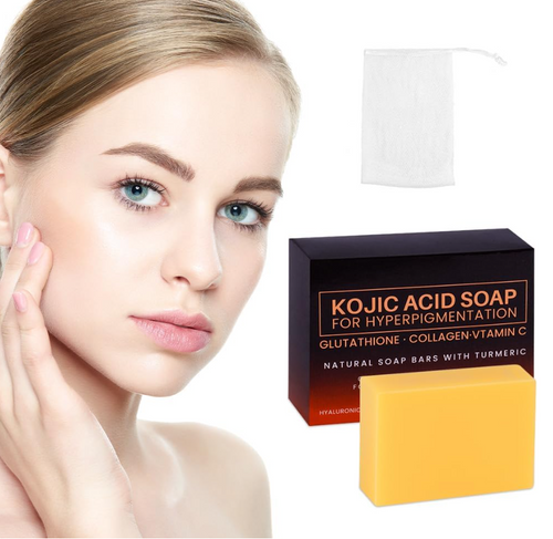 Pure Kojic Acid Skin Brightening Soap,100g Soap Bar for Deep Facial & Body Skin Cleaning with A Foaming Net, Face and Body Bar for Skin Moisturizing, Improve Uneven Skin Tone, Gently Healing Acnes