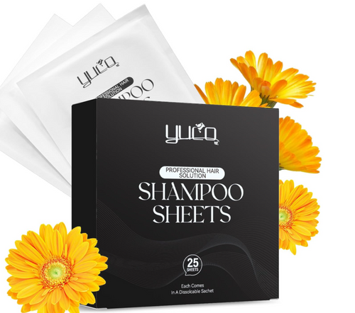 YUCO Travel Hair Shampoo Sheets Travel Pack 25 Tablets,Individual Sachet,for Hair Washing,Calendula officinalis Scent,For Gym,Camping,Vacation,Hotels...